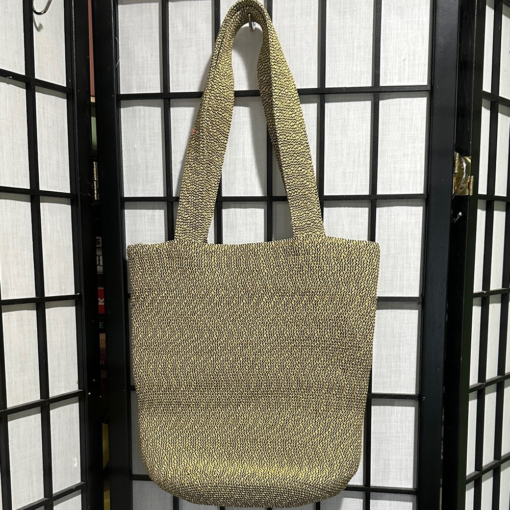 San Diego Hat Company Paper Black Beige Woven Shoulder Tote Beach Lined